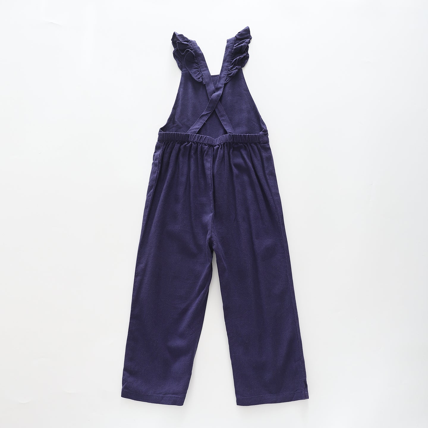 Girl's Navy Blue Linen Overall Jumpsuit
