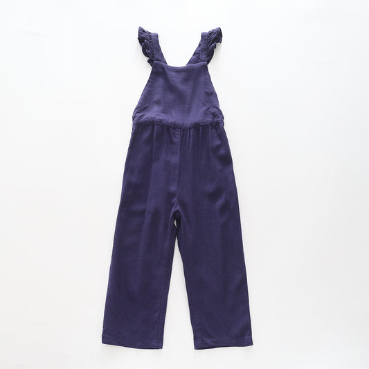 Girl's Navy Blue Linen Overall Jumpsuit