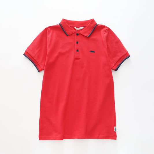 Boy's Red Polo Shirt With Navy Trim