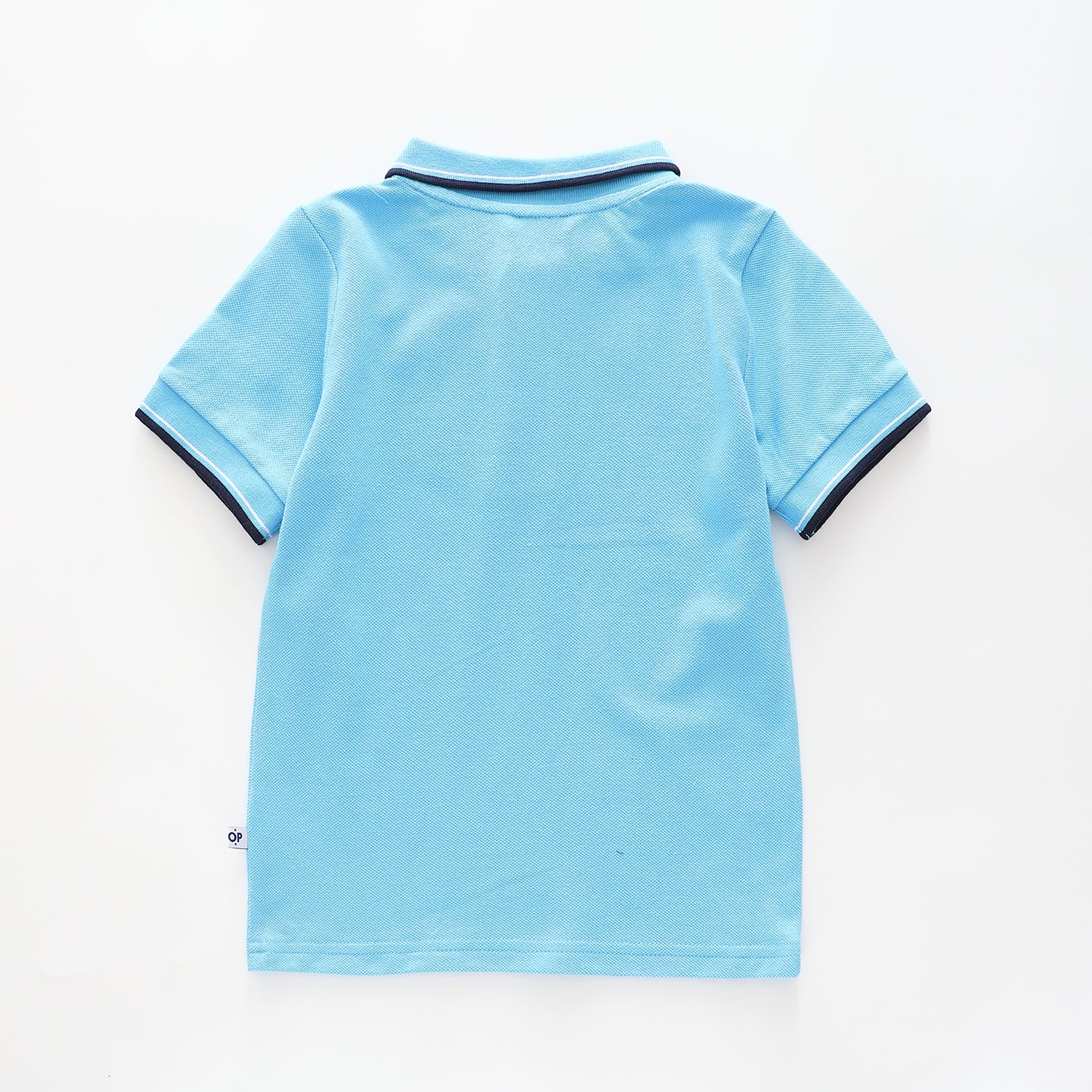 Boy's Sky Blue Polo Shirt With Striped Trim