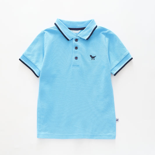 Boy's Sky Blue Polo Shirt With Striped Trim