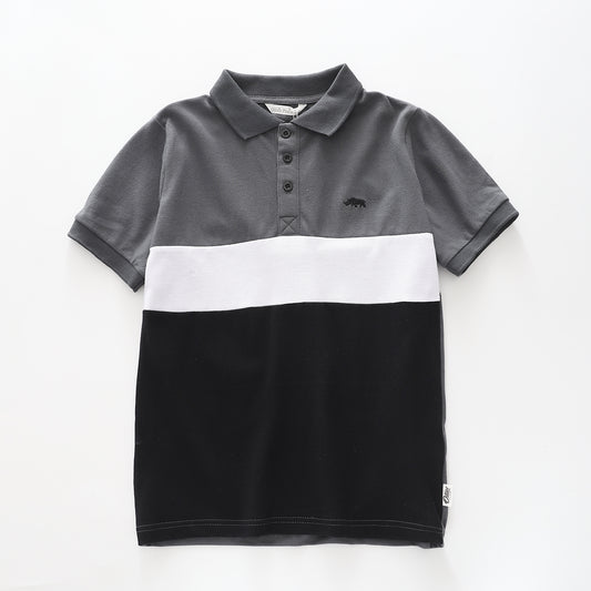 Boy's Grey And Black Stripe Polo Shirt