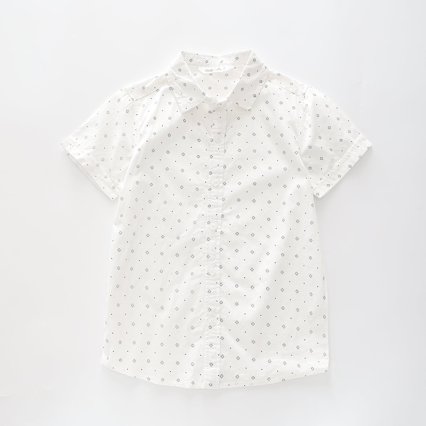 Boy's White Button-down Shirt With geometric Print