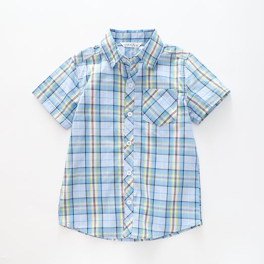 Boy's Sky Blue Checked Collared Shirt