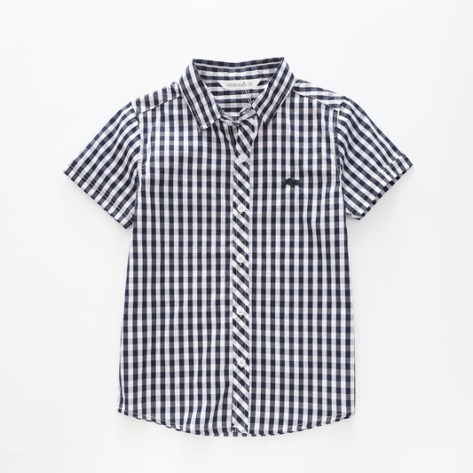 Boy's Blue and White Gingham Button-down Shirt