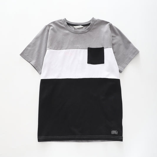 Boy's Grey, White And Black Large Stripe T-Shirt