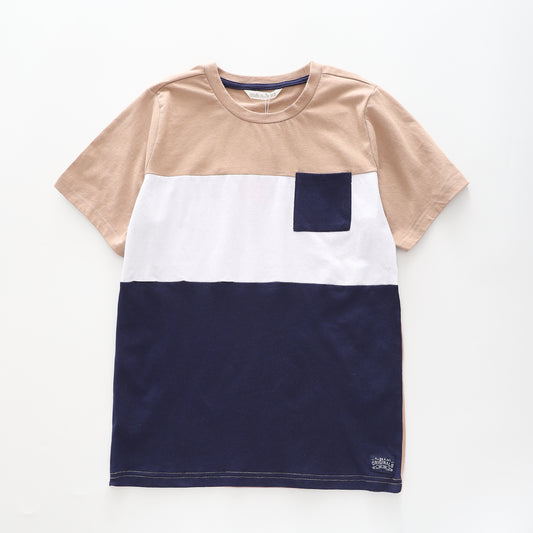 Boy's Navy, White And Brown Large Stripe T-Shirt