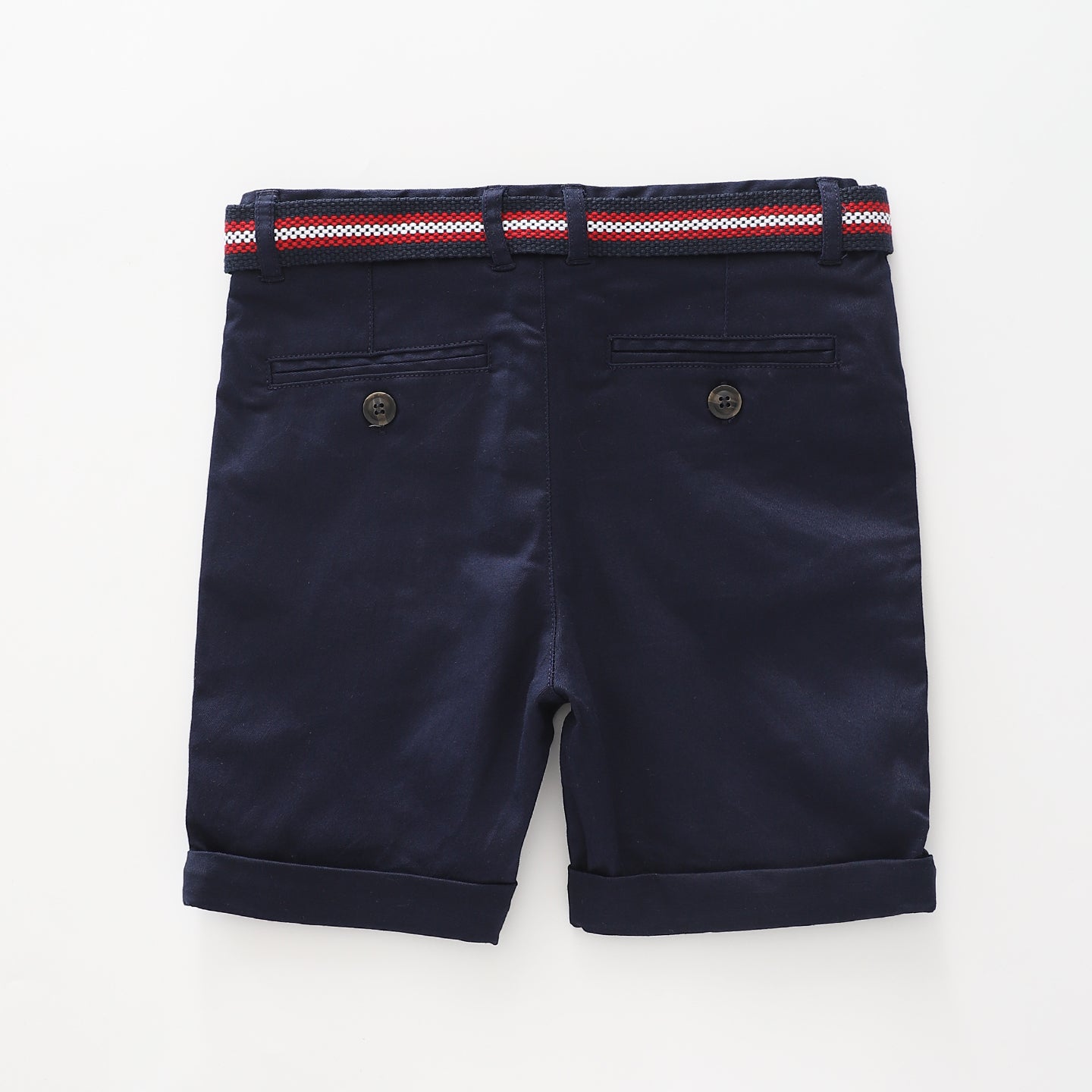 Boy's Navy Blue Shorts With Red Belt