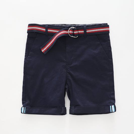Boy's Navy Blue Shorts With Red Belt