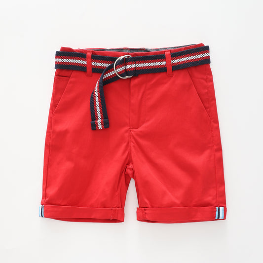 Boy's Racer Red Shorts With Navy Belt