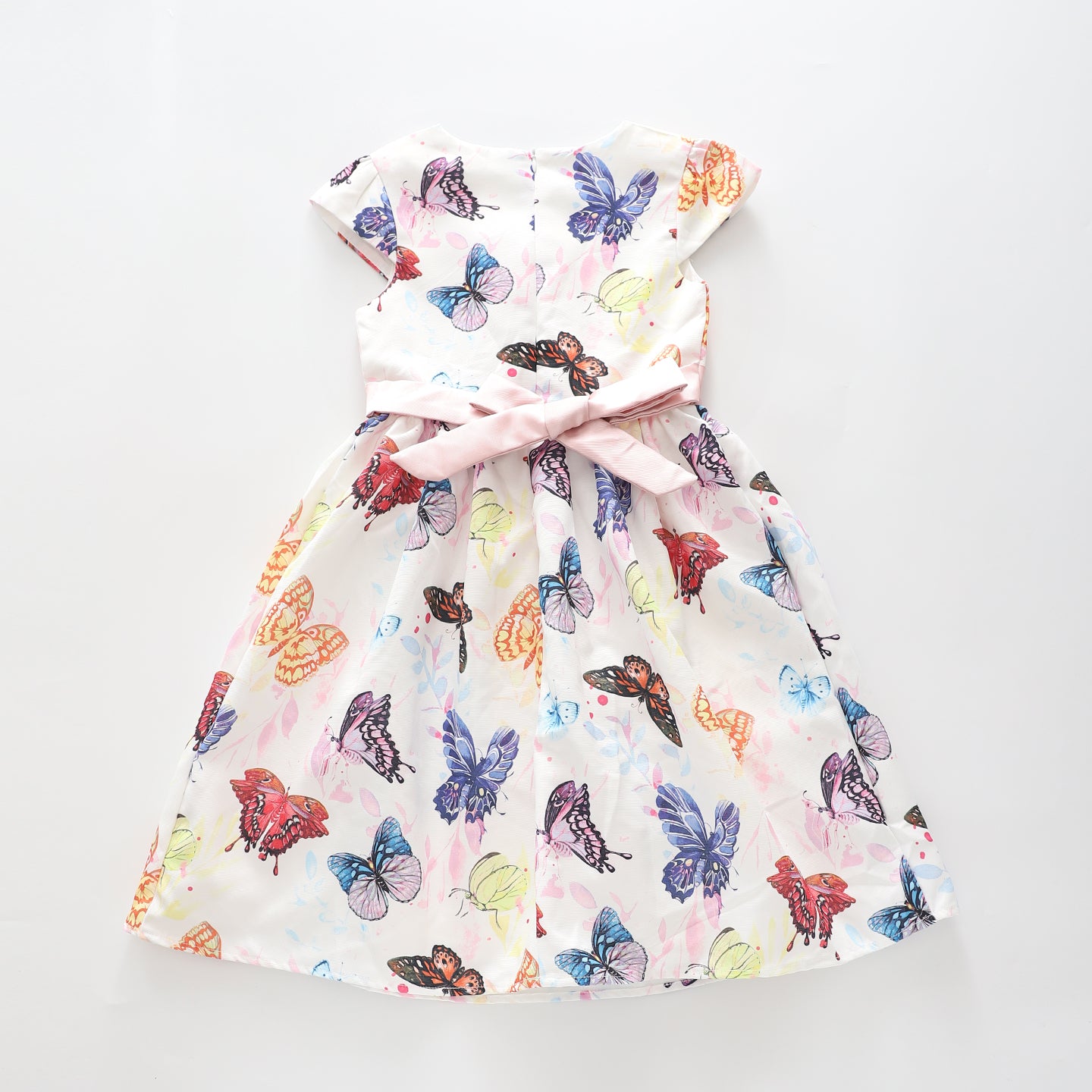Girl's White and Multicolour Butterfly Party Dress