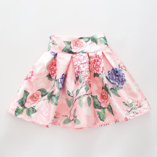 Girl's Pink Rosy Print Party Skirt