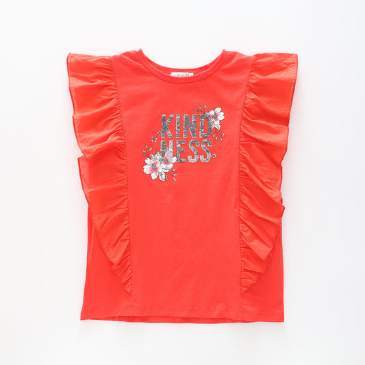 Girl's Red Kindness Ruffle T-Shirt