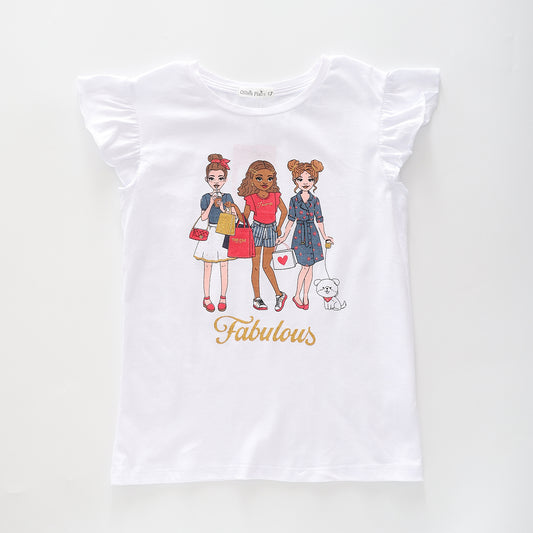 Girl's White 'Fabulous' Glitter T-Shirt
