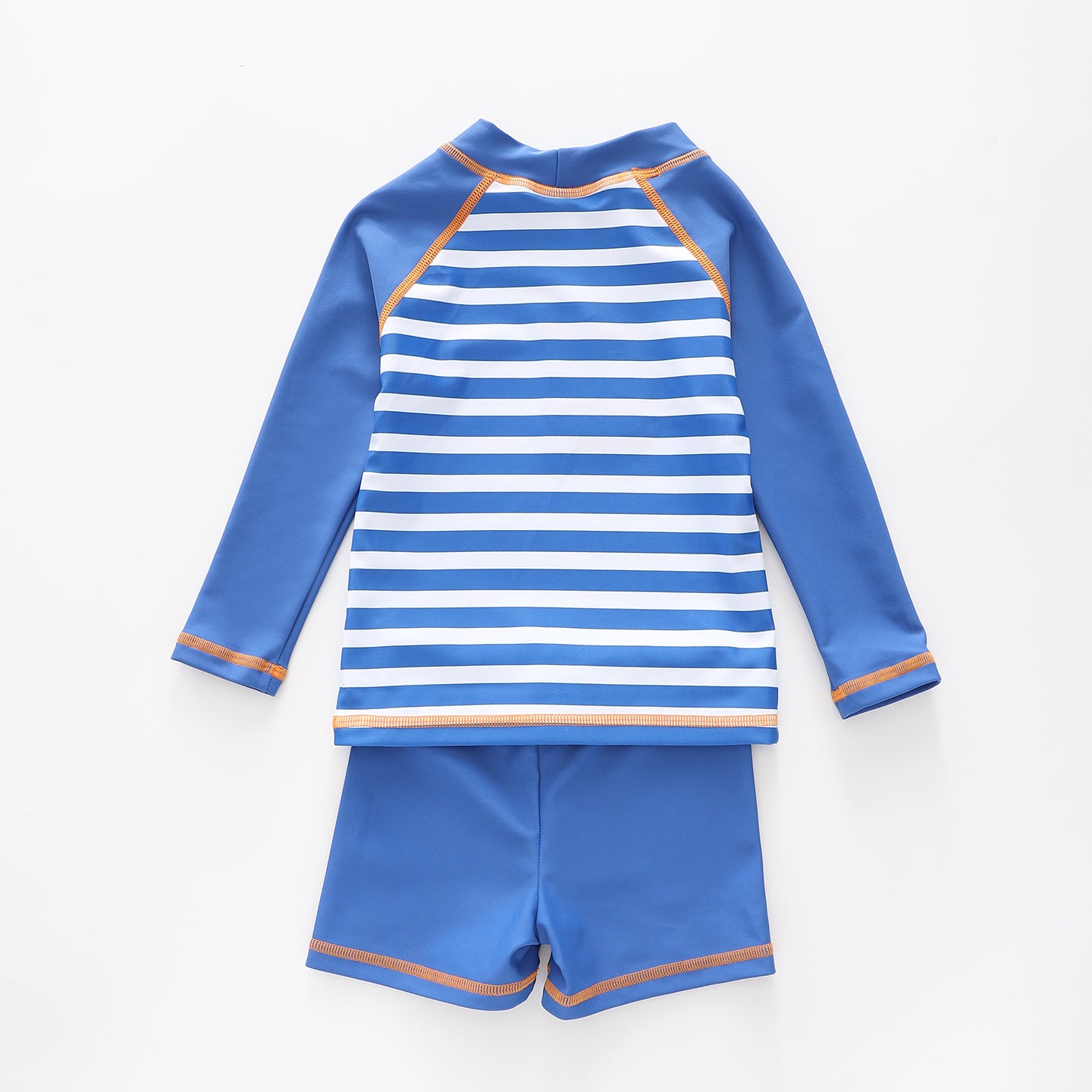 Boy's Blue Striped Lighthouse Print Two Piece Swimsuit Set