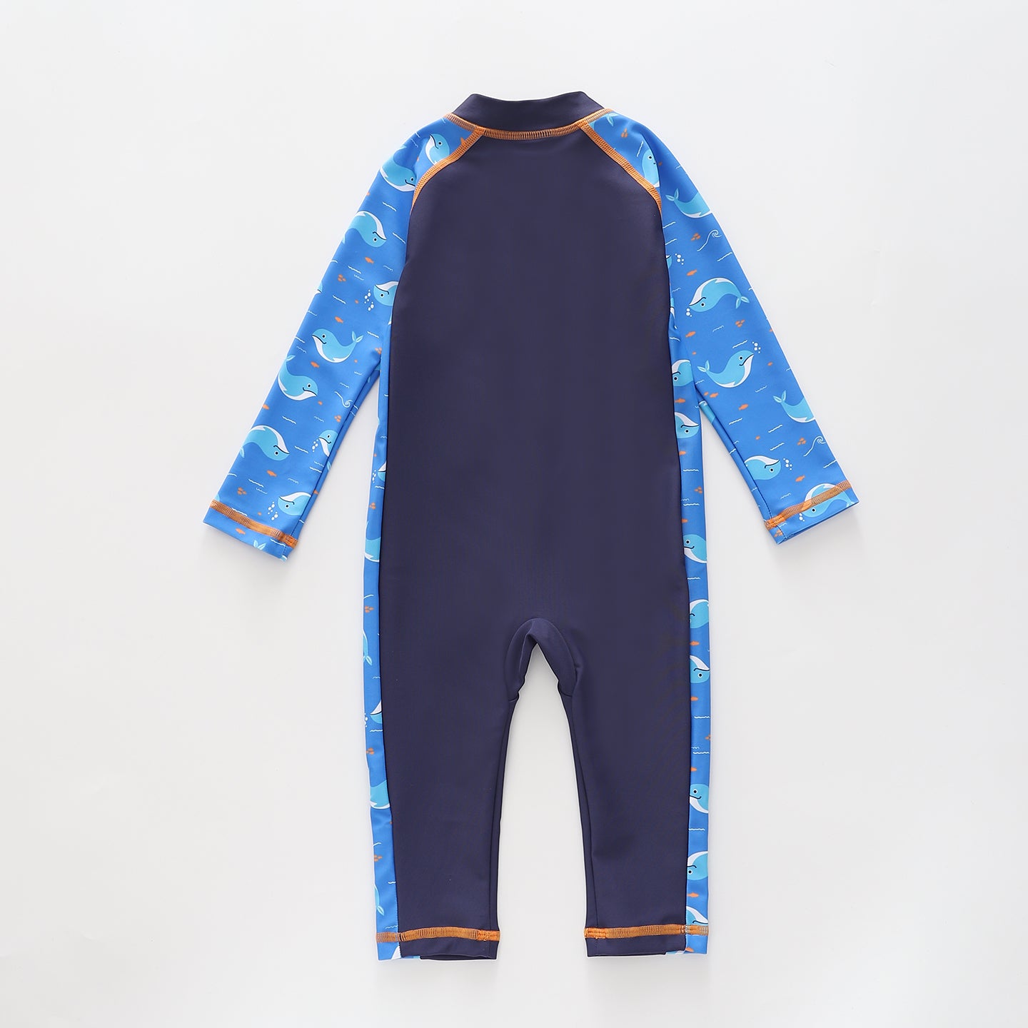 Boy's Blue Whale Print Long Sleeve And Leg One Piece Swimsuit