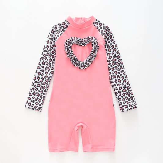 Girl's Pink Leopard Print Sunsuit One Piece Swimsuit