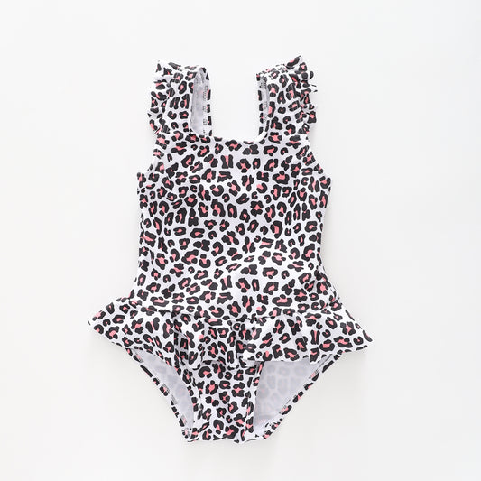 Girl's Pink Leopard Print One Piece Swimsuit