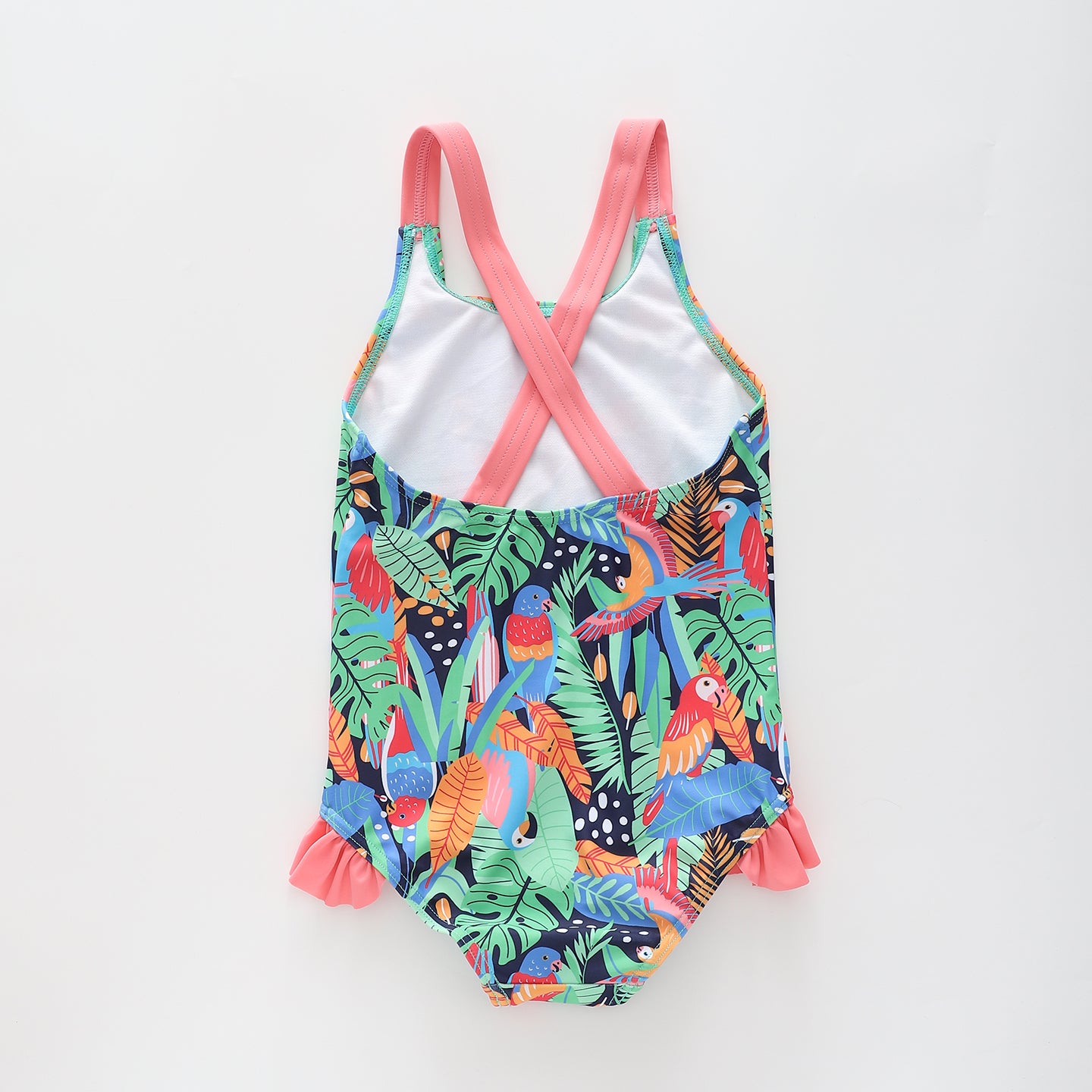 Girl's Jungle Print Pink and Green One-piece Swimsuit