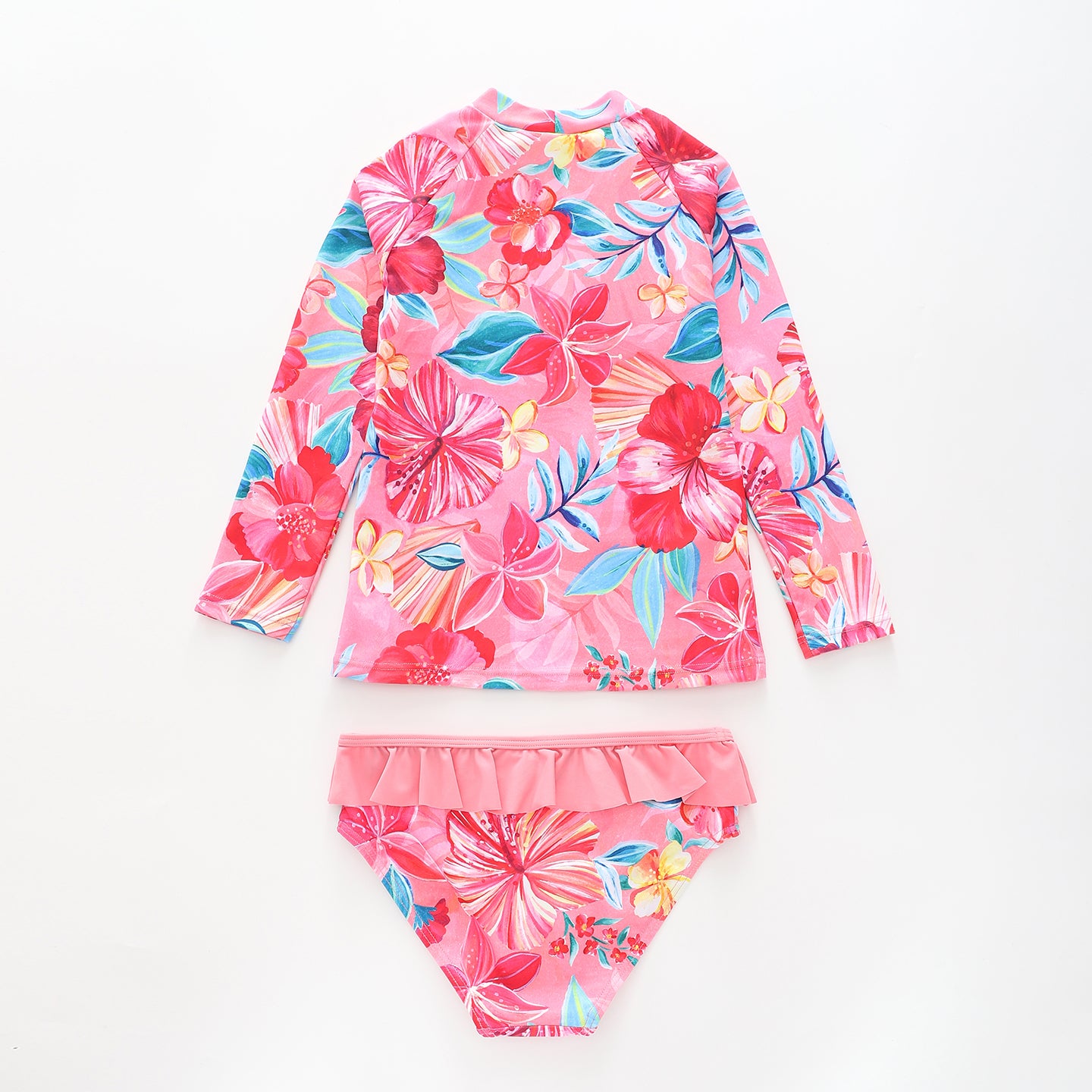 Girl's Painted Floral Pink Two Piece Swimsuit Set