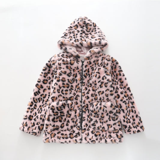 Animal Print, Girls Faux Fur Hooded Jacket