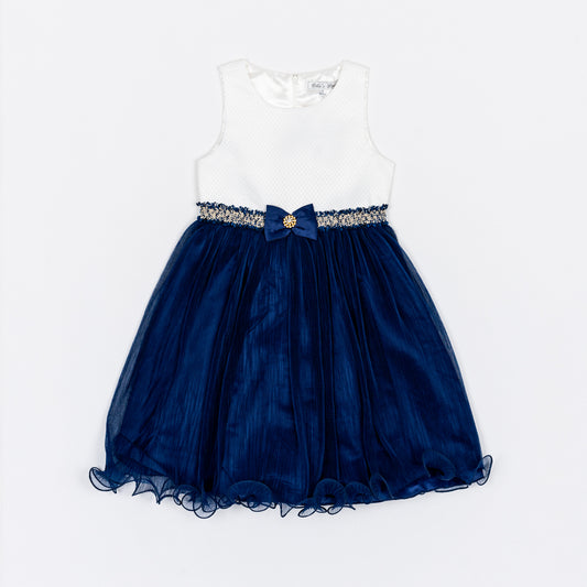XSOG9179 Girl Party Time Navy Pleated Skirt Dress